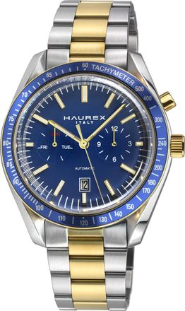 Haurex Mens Missione 316L Stainless Steel Case, Blue Bezel, Dial, IPYG Bracelet Watch - Silver & Gold - One Size