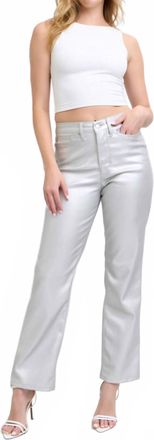 Judy Blue High Waisted Tummy Control Faux Leather Straight Leg Pants In Metallic Silver