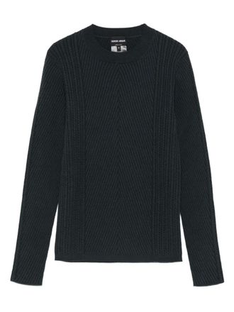 Giorgio Armani herringbone cable knit sweater - women - Virgin Wool/Polyester - 40 - Green