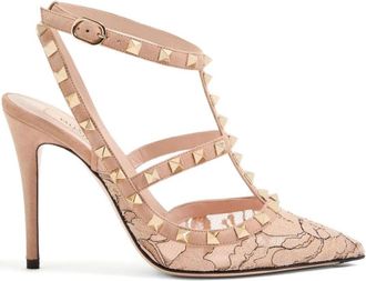 Valentino Garavani Rockstud Lace Pump With Straps - Dames - Pumps - Roze - 40 EU - Leer - Schoenen