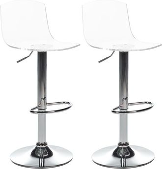Beliani 2 Bar Stools Clear Acrylic Swivel Chairs with Footrest Adjustable Height Silver Metal Leg Transparent Imola
