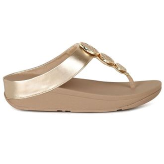 FitFlop Halo Bead Circle Metallic Toe Post Polyurethane Womens Wedge Sole Sandals - Metallic Latte Beige - Size:UK 5.5