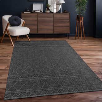 Paco Home Paco Home - Alfombra Exterior Interior Balc&oacute;n Terraza Cocina Motivo Boho &Eacute;tnico Moderno &Oslash; 120 Cm Redon, Antracita 2