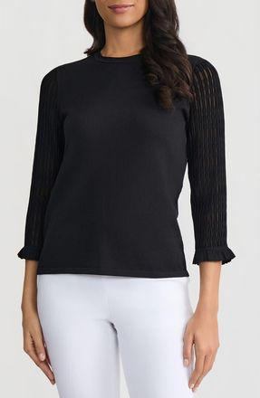 Kasper Sheer Ruffle Sleeve Sweater in Black at Nordstrom, Size X-Small