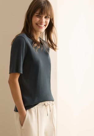 Cecil T-Shirt CECIL, Damen, Gr. S (38), gr&uuml;n (slate khaki), Feinripp, Obermaterial: 95% Baumwolle, 5% Elasthan, Strukturmuster, unifarben, regular fit taill