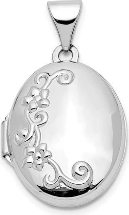 Diamond2Deal 14k White Gold Floral 17mm Oval Locket