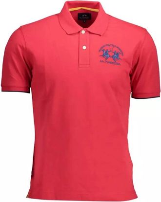 La Martina Elegante Roze Geborduurde Polo Shirt - Heren - Polos - Rood - XL - Katoen - Tops