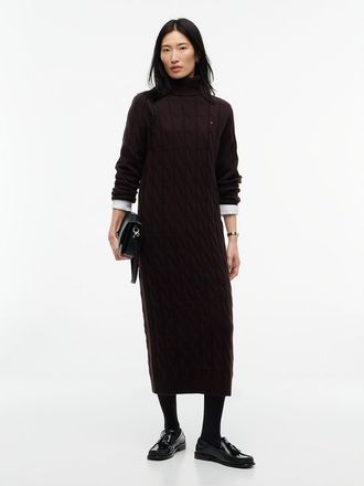 Tommy Hilfiger Womens Cable Knit Wool Sweater Dress - Chocolate - XL