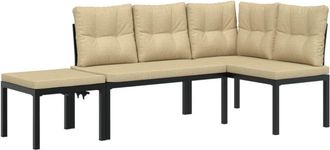 vidaXL Bancos De Jard&iacute;n Cojines 3 Pzas Acero Recubrimiento Polvo Negro Vidaxl