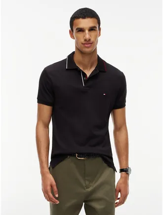 Tommy Hilfiger Mens Slim Fit Smooth Cotton Polo - Black - XL