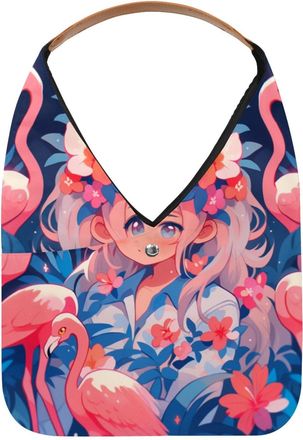 Generic Flamingo Girl Reusable Lightweight Grocery Bags - Foldable Into Compact Pouch, Washable & Sturdy, Multipurpose for Shopping and Travel