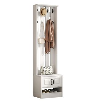 STILVORA Mueble Zapatero Con 2 Puertas, Panel Trasero Con 8 Ganchos, Estilo Moderno, En Tablero De Part&iacute;culas, Blanco, 50&times;36&times;190 Cm