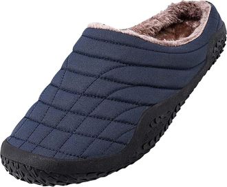 Generic Moccasins Slippers for Men Hard Sole Warm Slippers Soft and Comfortable Keeping Your Feet Warm in Winter (Blue, 9.5)