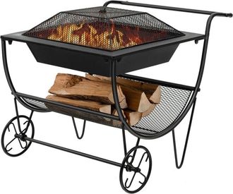 Costway Costway - Cesta para Leña con Asa, Leñero Exterior, Hogar de Leña para Exteriores, Protector de Chispas y Soporte de Leña, Soporte de Leña con Ruedas