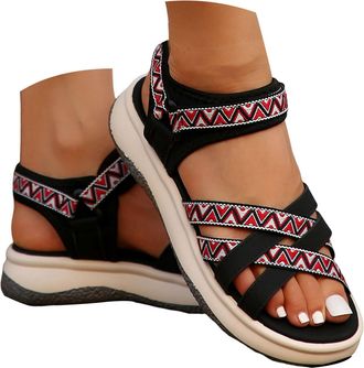 Generic Hiking Sandals for Women 2026 Dressy Summer Ankler Straps Water Sandal Breathable Cloth Mesh Walking Sandals Women Print Comfortable Sport Orthopedic 