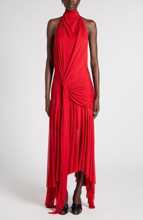 Alexander McQueen Draped Jersey Halter Neck Dress in Flame Red at Nordstrom, Size 44