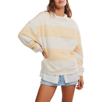 Free People Oversize Stripe Sweatshirt in Apricot Combo at Nordstrom, Size X-Large