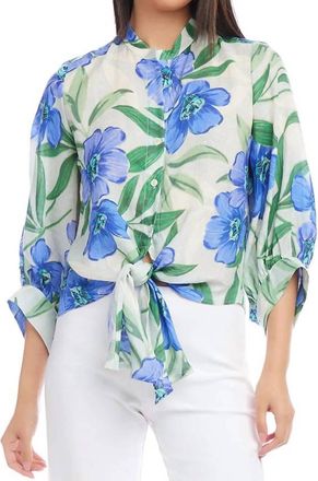 Karen Kane Fallon Floral Print Tie Front Top In Blue