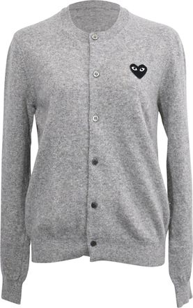 Comme Des Gar&ccedil;ons Comme Des Gar&ccedil;ons Play Logo-Patch Cardigan in Grey Wool