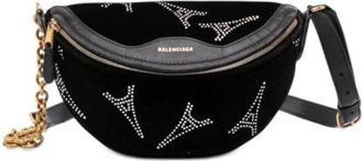 Balenciaga Pre-owned Vintage Kristal-versierde Fluwelen Heuptas - Dames - Vintage Heuptassen - Zwart - ONE Size - Leer - Vintage