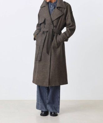 Suncoo Textured Long Coat In Chocolate