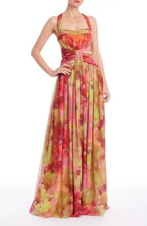 Badgley Mischka Pleated Floral Gown in Pink Multi at Nordstrom, Size 10