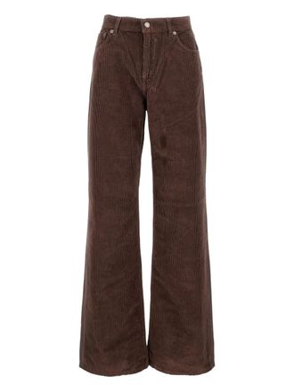 Haikure logo-patch corduroy trousers - Brown