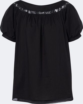 Poss&eacute; Marilyn lace-trimmed cotton top