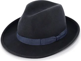 Fiebig Fedora Wool Felt Hat | Bogart Felthat for Women and Men | Comfort Fit in Summer and Winter | Classic Hat Made in Italy (56-M, Navyblue)