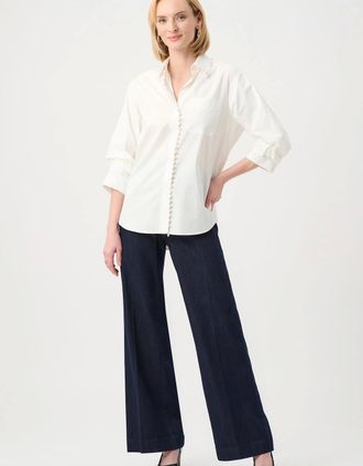 Joseph Ribkoff Womens Cotton poplin pearl trim boxy blouse - White - Size: 10/8