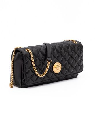 Versace Womens Black Quilted Leather Shoulder Strap Bag