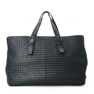 Bottega Veneta Black Navy Intrecciato Tote Bag (Pre-Owned)