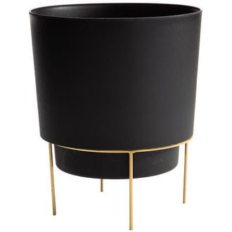 Bloem 6 Inch Hopson Round Planter with Gold Metal Stand, Black at Nordstrom