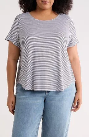 JANE + MERCER Stripe High-Low T-Shirt in Nightlife/White at Nordstrom Rack, Size 3 X