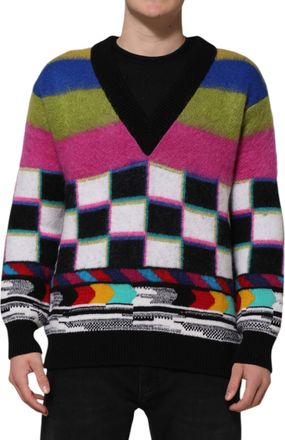Dolce & Gabbana Multicolor Glitch Design Pullover Mens Sweater