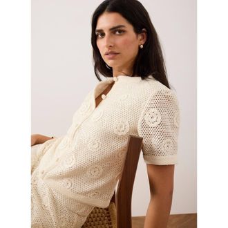 Mint Velvet Cotton Sequin Floral Crochet Top in Neutral at Nordstrom, Size X-Small