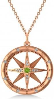 Allurez Compass Pendant For Men Peridot & Diamond Accented 14k Rose Gold (0.38ct)