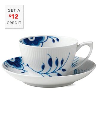 ROYAL COPENHAGEN Blue Fluted Mega Tea Cup & Saucerwith $12 Credit