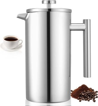 OEM Cafetera De &Eacute;mbolo De Acero Inoxidable De 1,5 L, Doble Pared Aislante, Filtro Incluido, Ideal Para Caf&eacute; Fr&iacute;o, Gran Capacidad, Color Plata - Otro