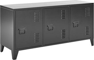 Beliani Beliani - Aparador de metal negro 120 x 40 cm 3 puertas estantes gestión cables Cardiff