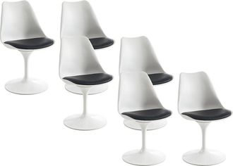 Vente-Unique Lote de 6 sillas de polipropileno, cuero sint&eacute;tico y acero - Blanco y Negro - XAFY