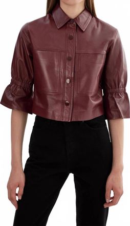 LaMarque Carolina Leather Ruffle Sleeve Jacket In Burgundy