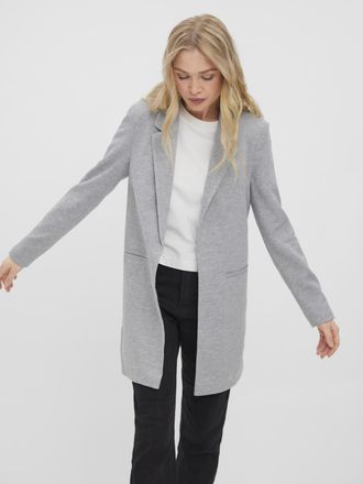 Vero Moda Jerseyblazer VERO MODA VMVERINA LS LONG BLAZER, Damen, Gr. 36, grau (light grau melange), Jersey, Obermaterial: 95% Polyester, 5% Elasthan, meliert, f