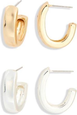 Leith 2-Pack Puffy Huggie Hoop Earrings in Gold- Silver at Nordstrom Rack