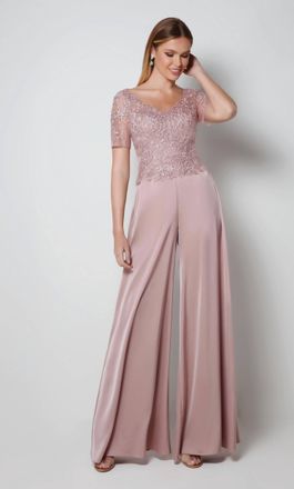 Alyce Paris Embroidered Bodice Short Sleeve Jumpsuit In Cashmere/rose