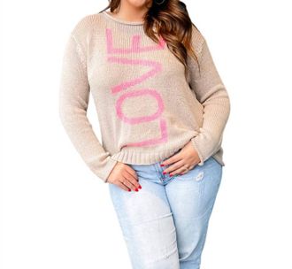 Wooden Ships Love Cotton Crew Sweater In Pink/khaki