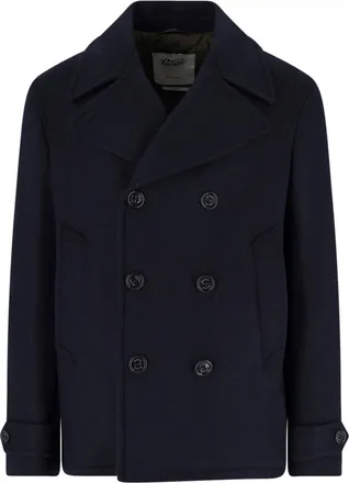 Valstar Navy Blue Wool-Blend Double-Breasted Short Coat