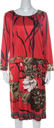 Elie Tahari Red Printed Jersey Layered Dress