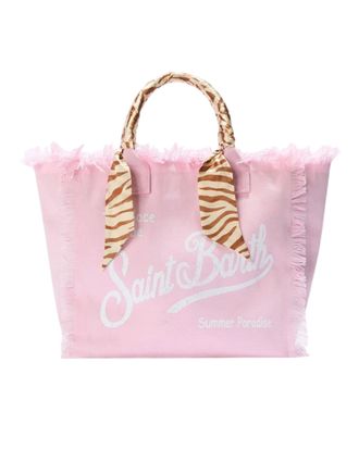 MC2 Saint Barth Spacious Cotton Canvas Tote with Frayed Edges and Attached Scarf