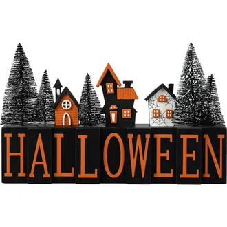 Glitzhome Halloween Wooden HALLOWEEN Haunted House Table Sign in Black at Nordstrom, Size Medium